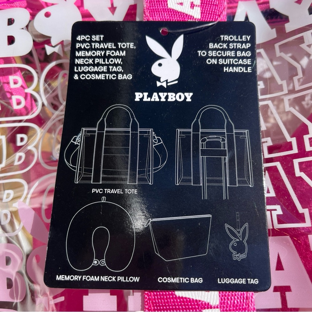 Playboy Travel Tote PINK Signature Logo Clear Thick PVC Vinyl 4 Piece Set NWT - Picture 5 of 14